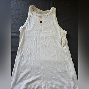 White Ribbed Tank Top with Small Red Heart